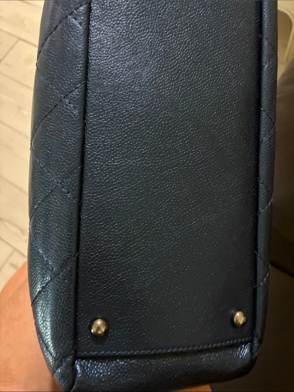 CHANEL Quilted Navy Leather Shoulder Bag with silver CC Charm
